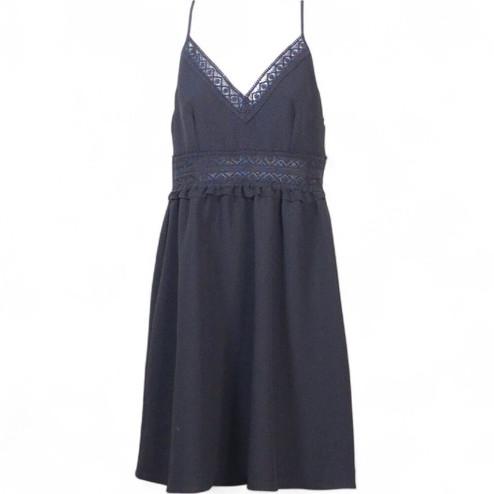 Black Lace Trim Minimalist Size 6 Spaghetti Strap A Line Mini Cocktail Dress